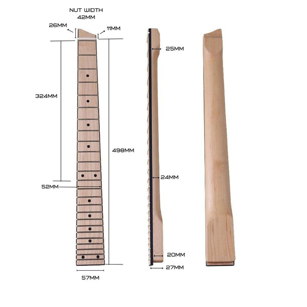 24 Fret Headless Guitar Neck - Maple with Maple Fretboard Guitar Fittings and Parts from Ploutone