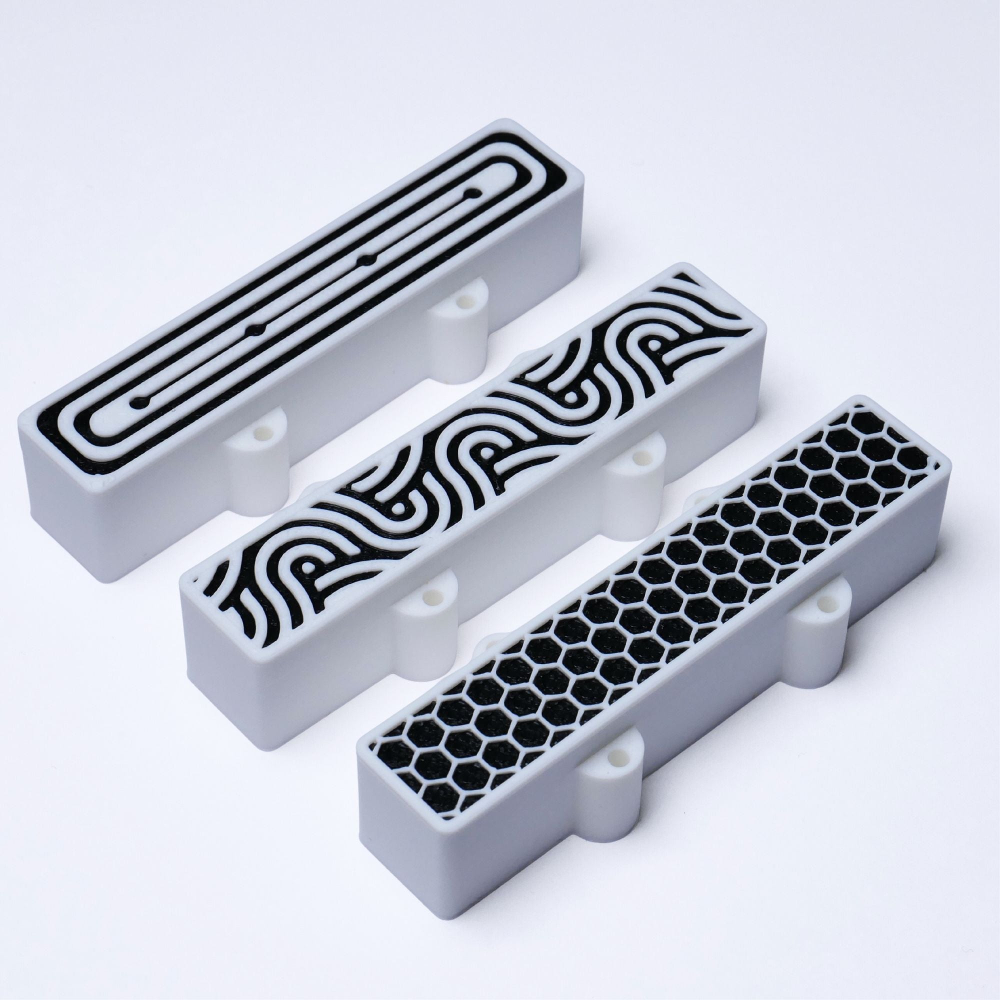 Custom 4-String Jazz Bass Pickup Covers (No Holes) Set of 2 - White & Black - Ploutone