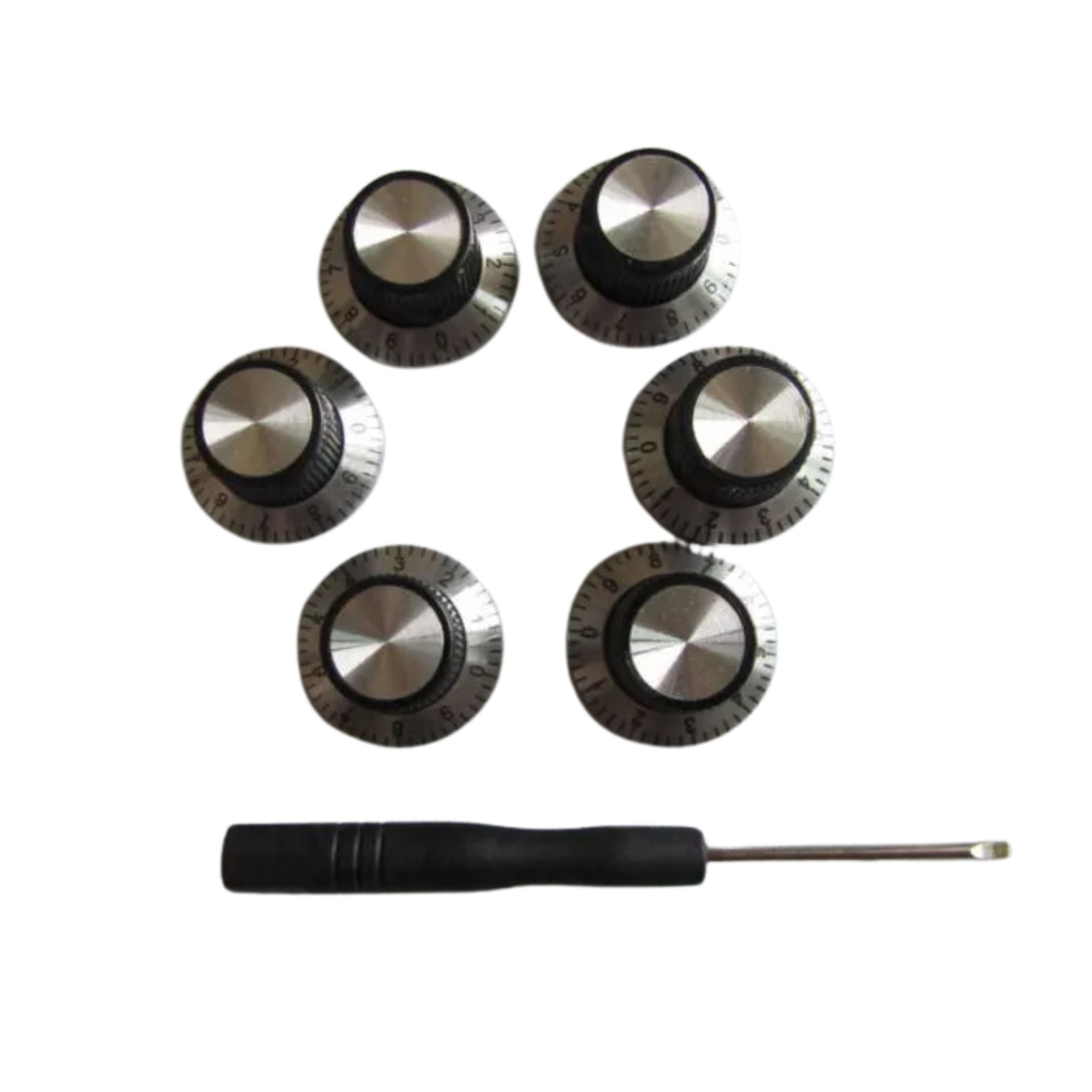 Vintage Black & Silver Amp & Guitar Pedal Knobs (Set of 6) - Ploutone