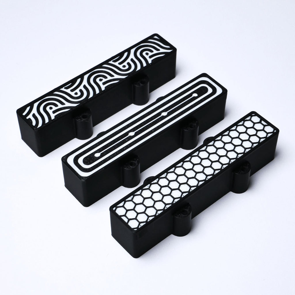 Custom 4-String Jazz Bass Pickup Covers (No Holes) Set of 2 - Black & Copper Pickup Covers from Ploutone