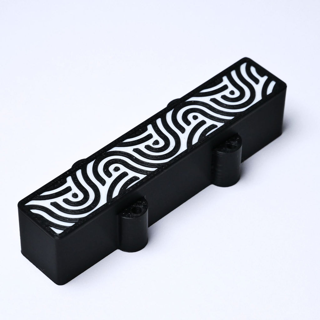 Custom 4-String Jazz Bass Pickup Covers (No Holes) Set of 2 - Black & White Tidal - Ploutone