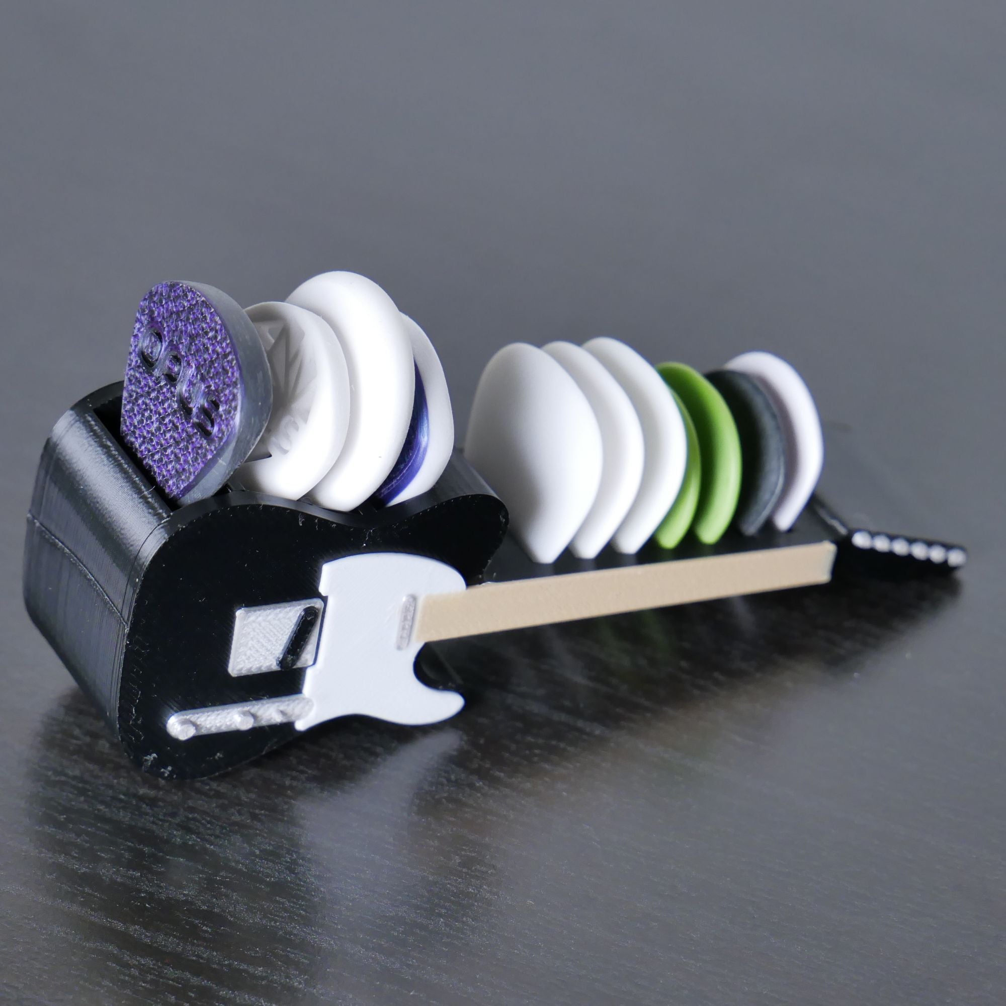 Telecaster Guitar Shaped Guitar Pick Holder - Black and White - Ploutone