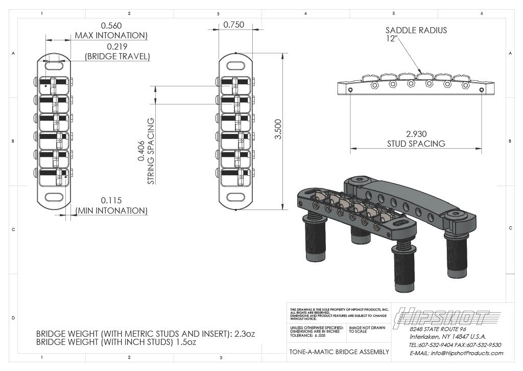 Hipshot 6-String Tone-A-Matic Wraparound Bridge - Gibson® & Epiphone® Replacement - Ploutone