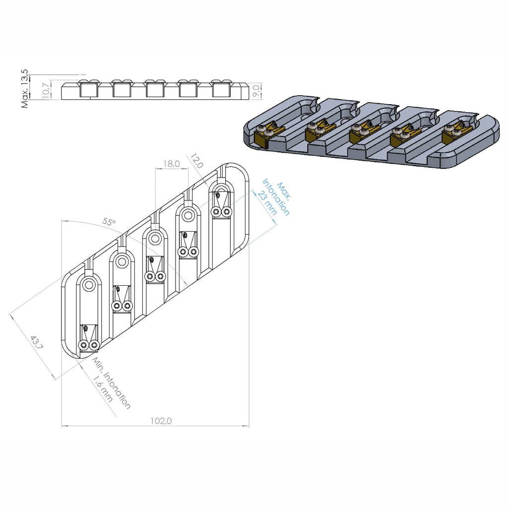 Nova Guitar Parts Dingwall Bass Bridge Retrofit Replacement | Ploutone