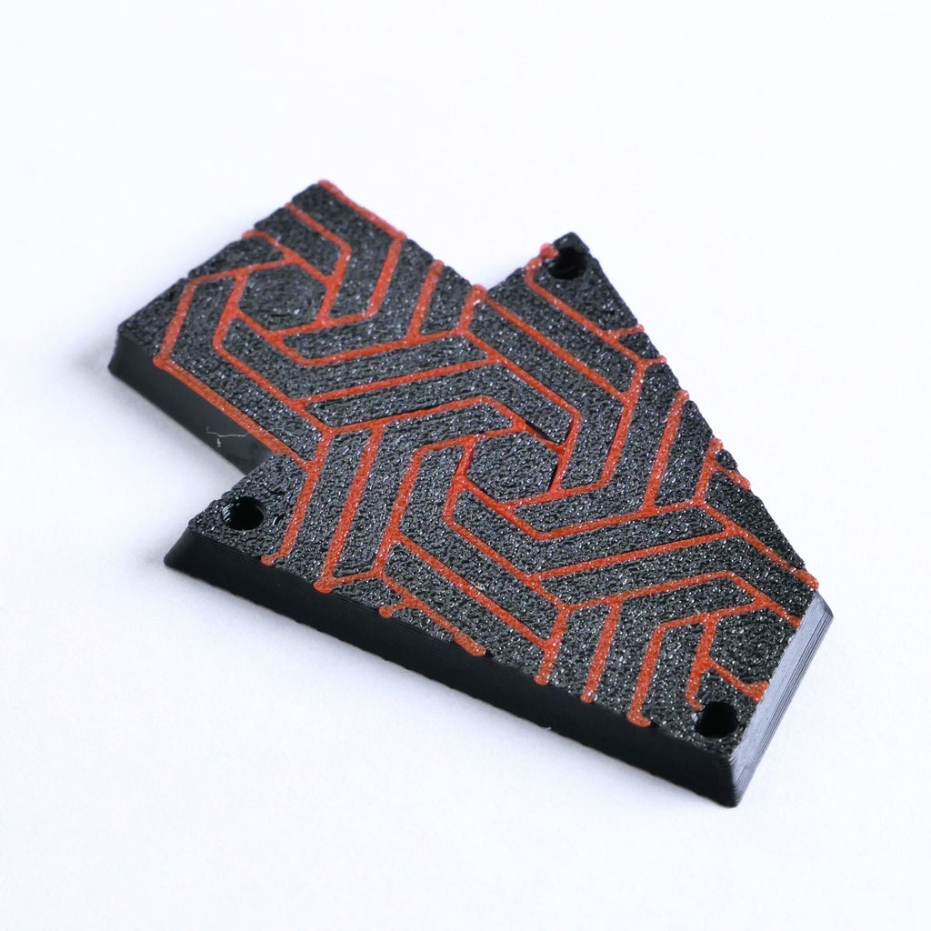 Custom Ibanez Truss Rod Cover for RG & JEM – Fractal Flow (Red & Black) - Ploutone