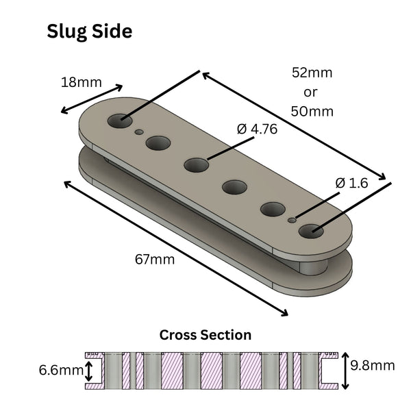 Custom ABS Humbucker Pickup Bobbins, Deco Style, 50mm/52mm Pole Spacing - Slug Side, Screw Side & Sets  from Ploutone