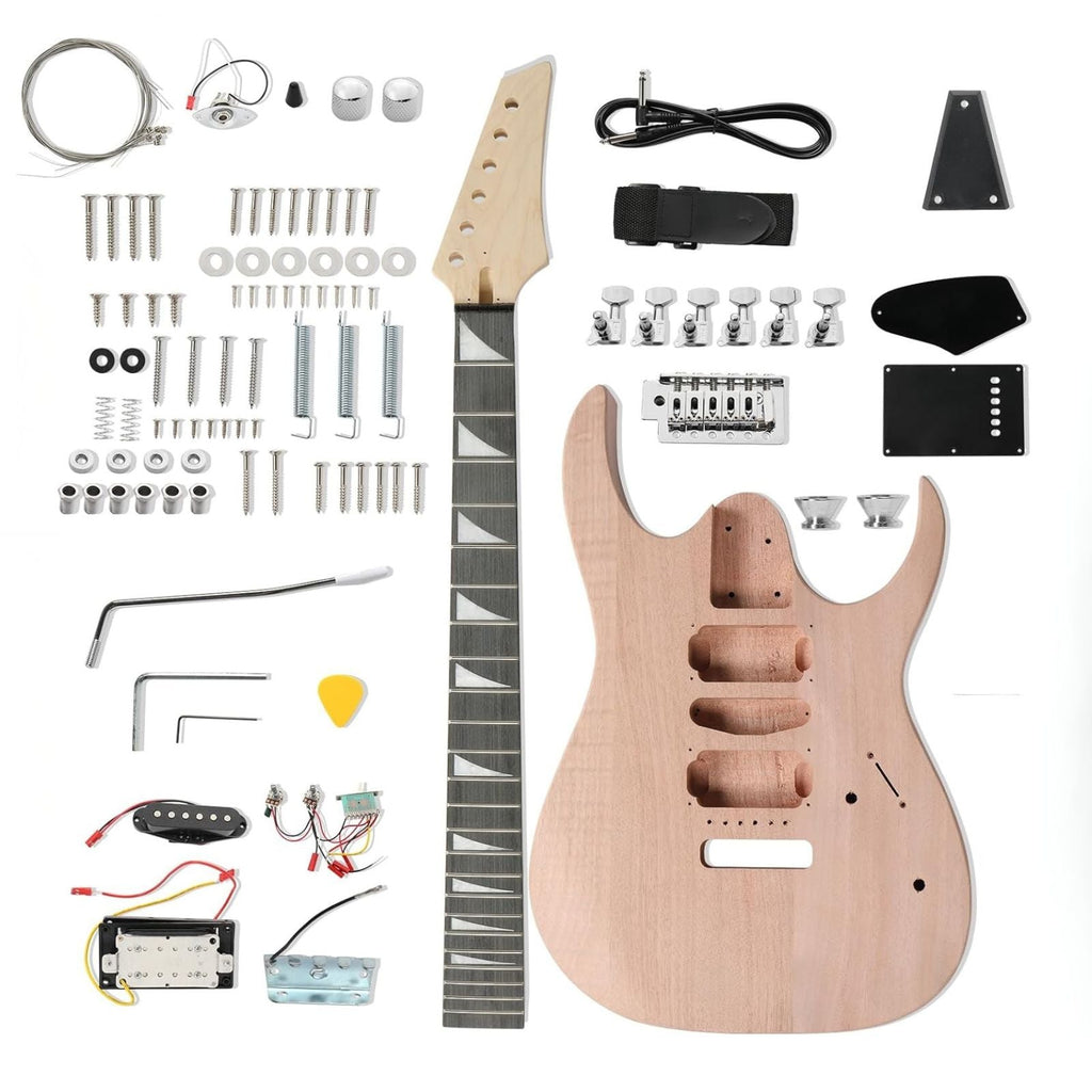 DIY Solderless Super Strat Ibby Style Guitar Kit - Mahogany Body & Maple Neck - Ploutone
