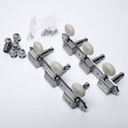 3-On-A-Plate Open-Gear Tuners 3+3 (Nickel / White) – Vintage 9mm Holes Tuning Machine Heads from Ploutone