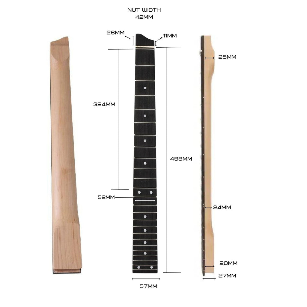 24 Fret Headless Guitar Neck - Maple with Artificial Rosewood Fretboard - Ploutone