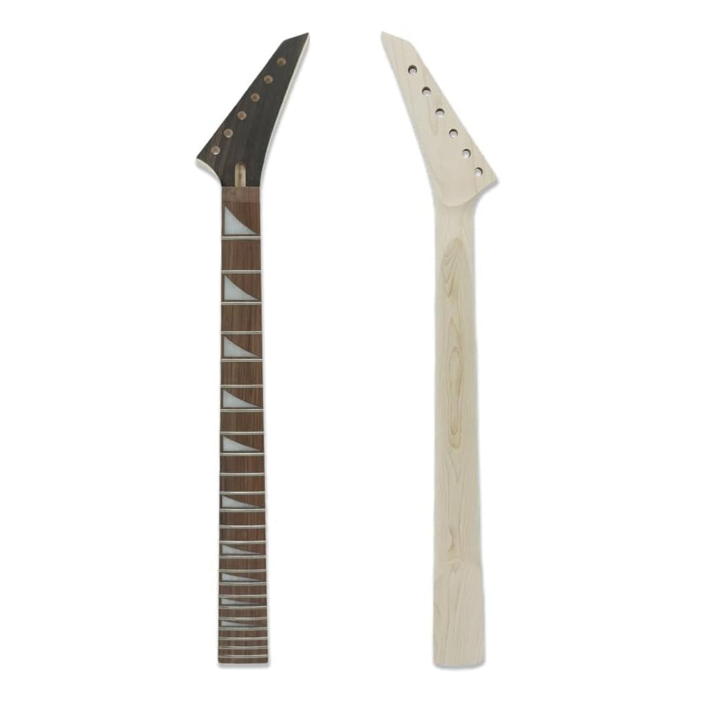 24 Fret Superstrat Guitar Neck – Shark Fin Inlays, Maple & Rosewood, 25.5" Scale, Rosewood Veneer Headstock, 56mm Bolt-On Heel - Ploutone