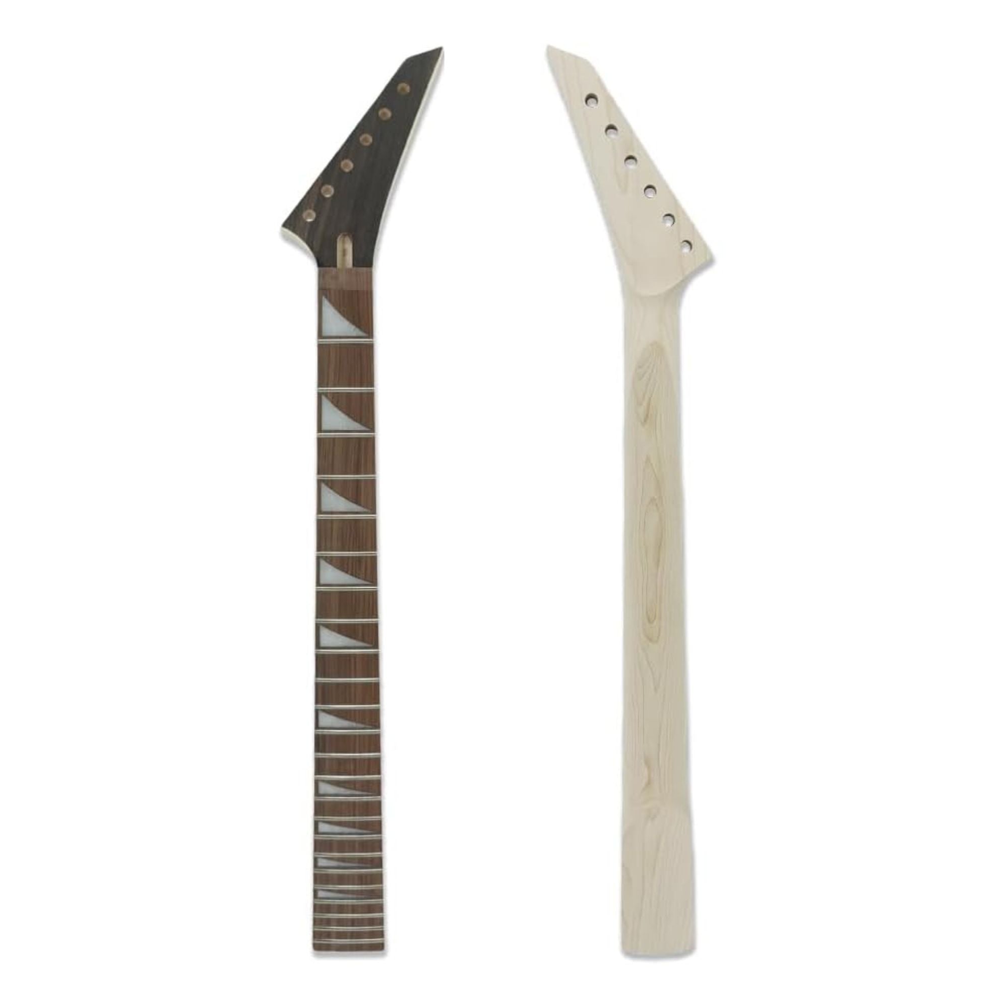 24 Fret Superstrat Guitar Neck – Shark Fin Inlays, Maple & Rosewood, 25.5" Scale, Rosewood Veneer Headstock, 56mm Bolt-On Heel - Ploutone