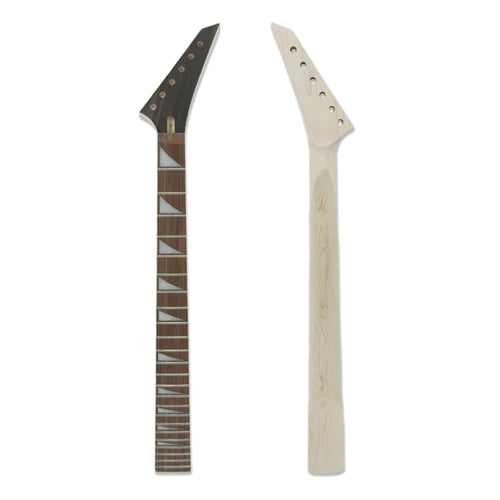 24 Fret Superstrat Guitar Neck – Shark Fin Inlays, Maple & Rosewood, 25.5" Scale, Rosewood Veneer Headstock, 56mm Bolt-On Heel - Ploutone