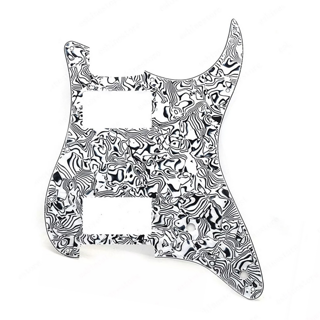 11-Hole HH Stratocaster Pickguard (Square Corner, 2 Control Holes - White and Black Shell - Ploutone