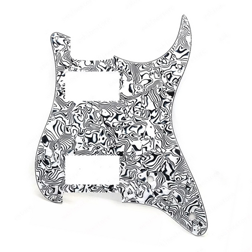 HH Stratocaster Pickguard (Square Corner, 2 Control Holes) - Multiple Colors 4-Ply Black & White Shell - Ploutone