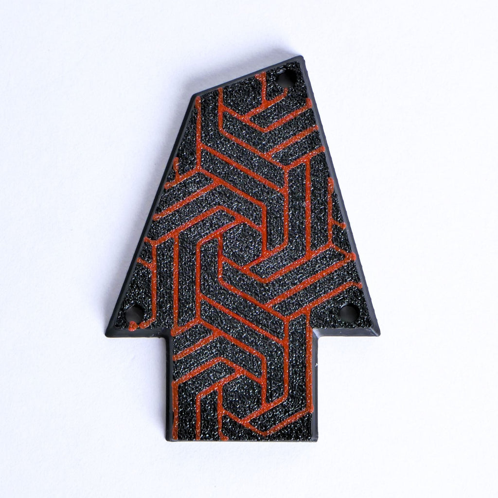 Custom Ibanez Truss Rod Cover for RG & JEM – Fractal Flow (Red & Black) - Ploutone