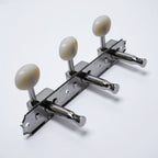 3-On-A-Plate Open-Gear Tuners 3+3 (Nickel / White) – Vintage 9mm Holes Tuning Machine Heads from Ploutone