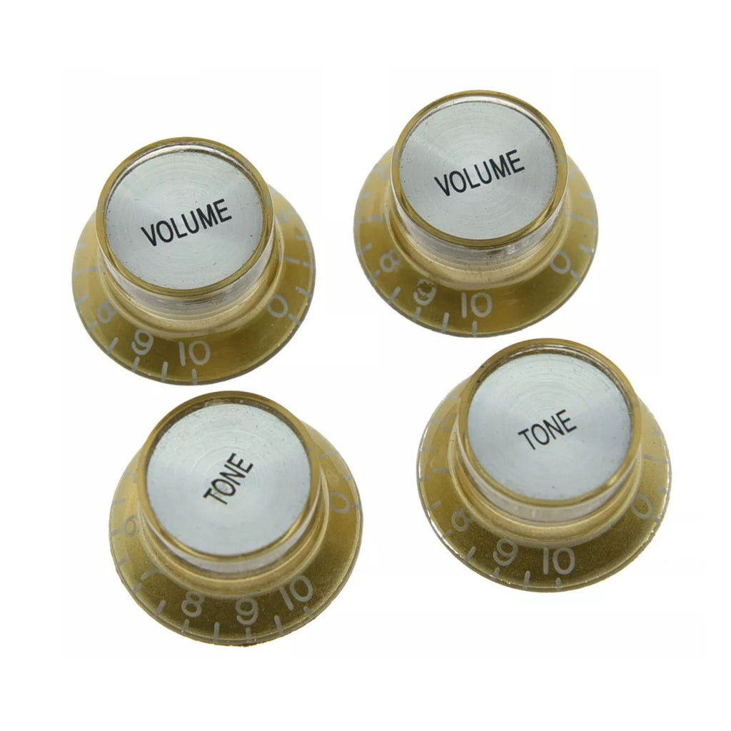 Gold & Silver Reflector Top Hat Knobs for Les Paul, SG, Epiphone (Set of 4)  from Ploutone