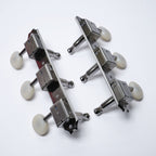 3-On-A-Plate Open-Gear Tuners 3+3 (Nickel / White) – Vintage 9mm Holes Tuning Machine Heads from Ploutone