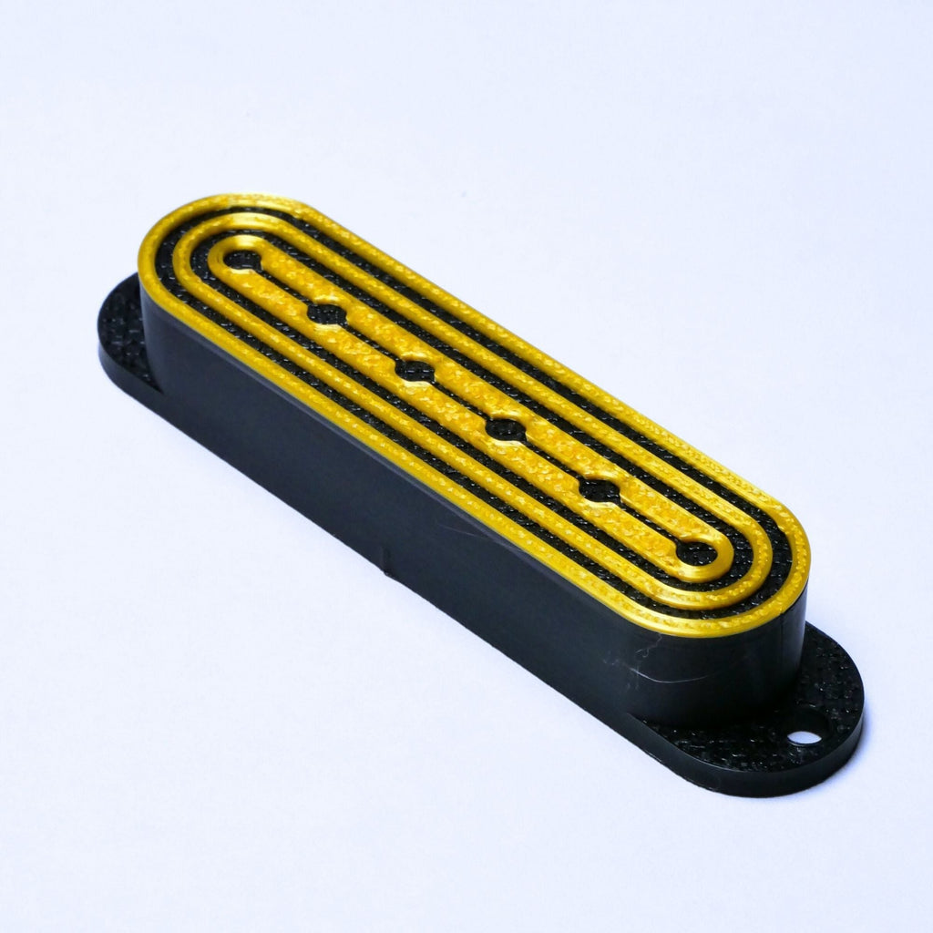 Custom Single Coil Strat Pickup Covers (No Holes) Set of 3 - Black/ Gold Deco - Ploutone
