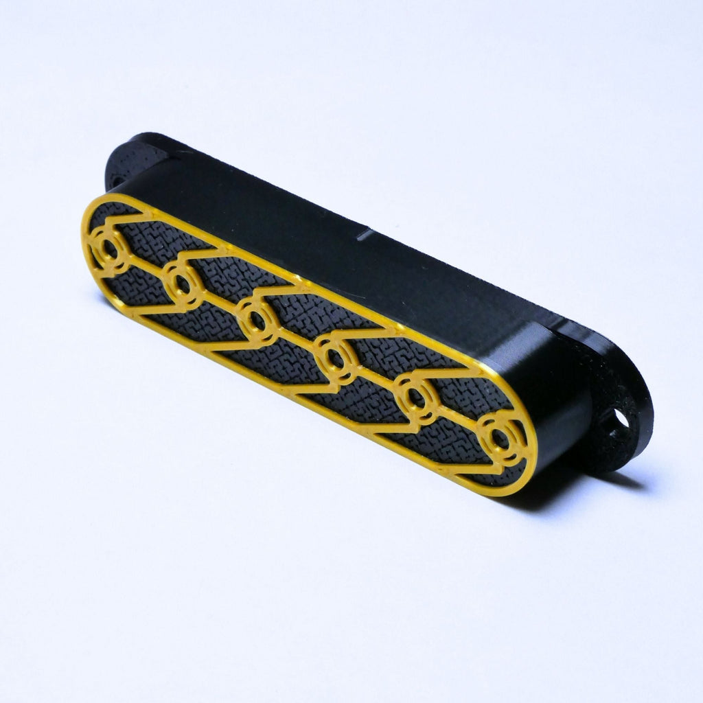 Custom Single Coil Strat Pickup Covers (No Holes) Set of 3 - Black/ Gold - Ploutone