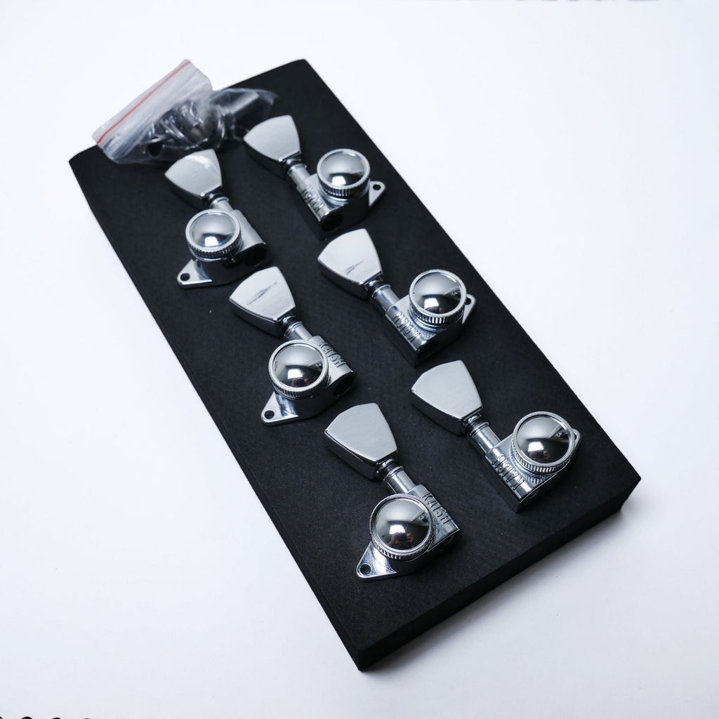 Locking Tuners 3+3 Keystone (Chrome) – 21:1 Ratio – 90° Screw Mount – Fits 10mm (25/64") Holes Tuning Machine Heads from Ploutone