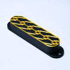 Custom Single Coil Strat Pickup Covers (No Holes) Set of 3 - Black/ Gold Interlink - Ploutone