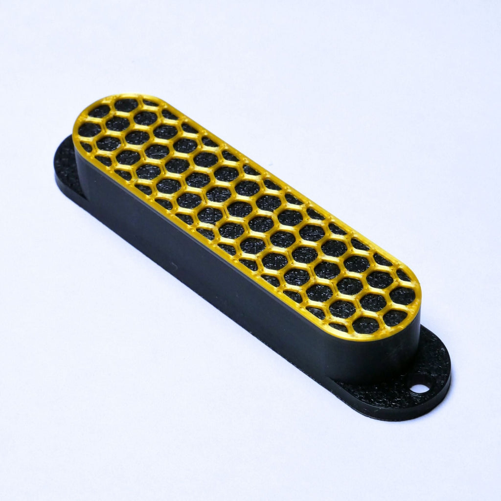 Custom Single Coil Strat Pickup Covers (No Holes) Set of 3 - Black/ Gold Honeycomb - Ploutone