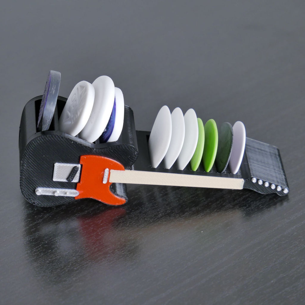 Telecaster Guitar Shaped Guitar Pick Holder - Black and Red - Ploutone