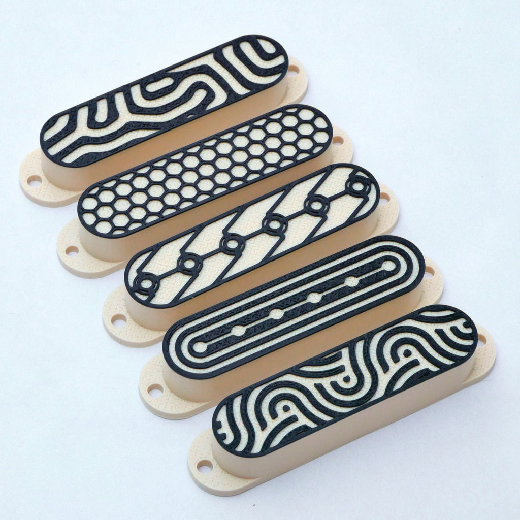 Custom Single Coil Pickup Covers (No Holes) Set of 3 - Black/ White Pickup Covers from Ploutone