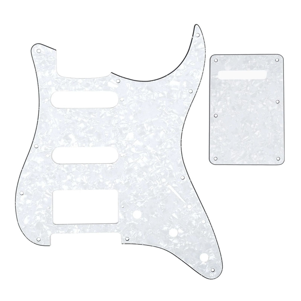 11-Hole HSS Strat Pickguard and Matching Back Plate - 20+ Colors 4-Ply White Pearl - Ploutone