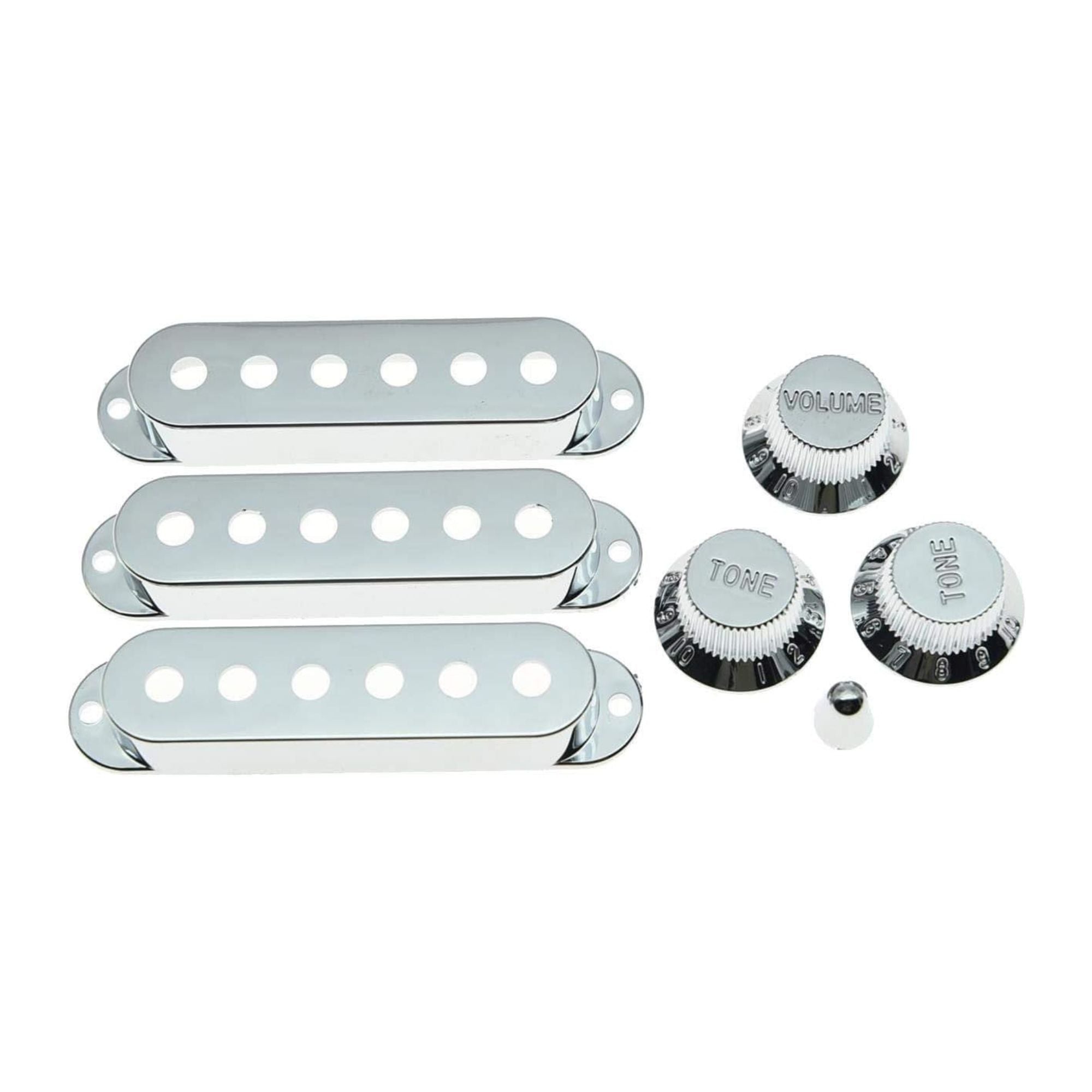 Stratocaster Pickup Covers, Knobs, & Switch Tip Set - Chrome - Ploutone