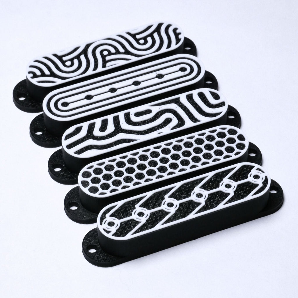 Custom Single Coil Pickup Covers (No Holes) Set of 3 - White/ Black Pickup Covers from Ploutone