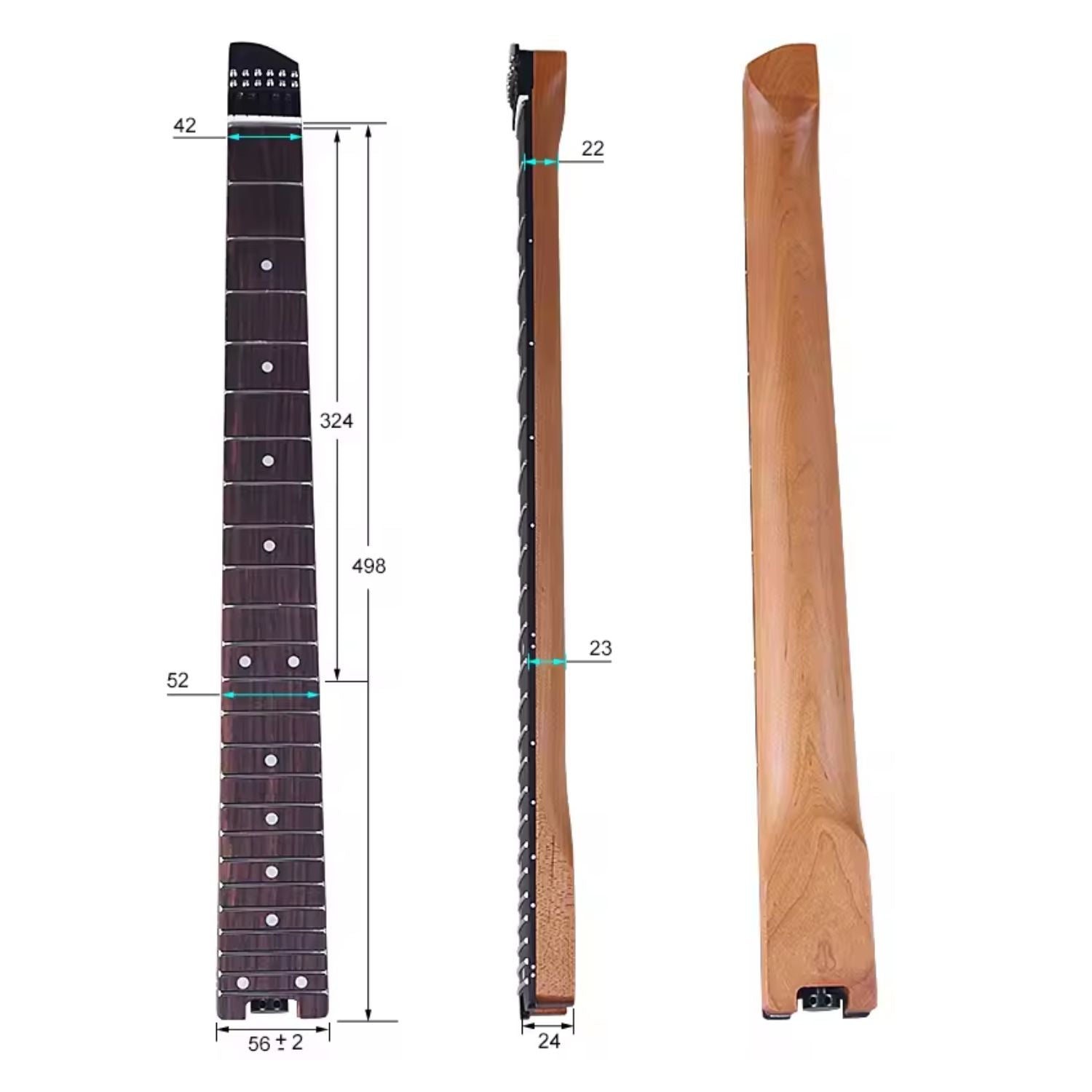 Headless Guitar Neck with Hardware - Roasted Maple & Rosewood - Ploutone