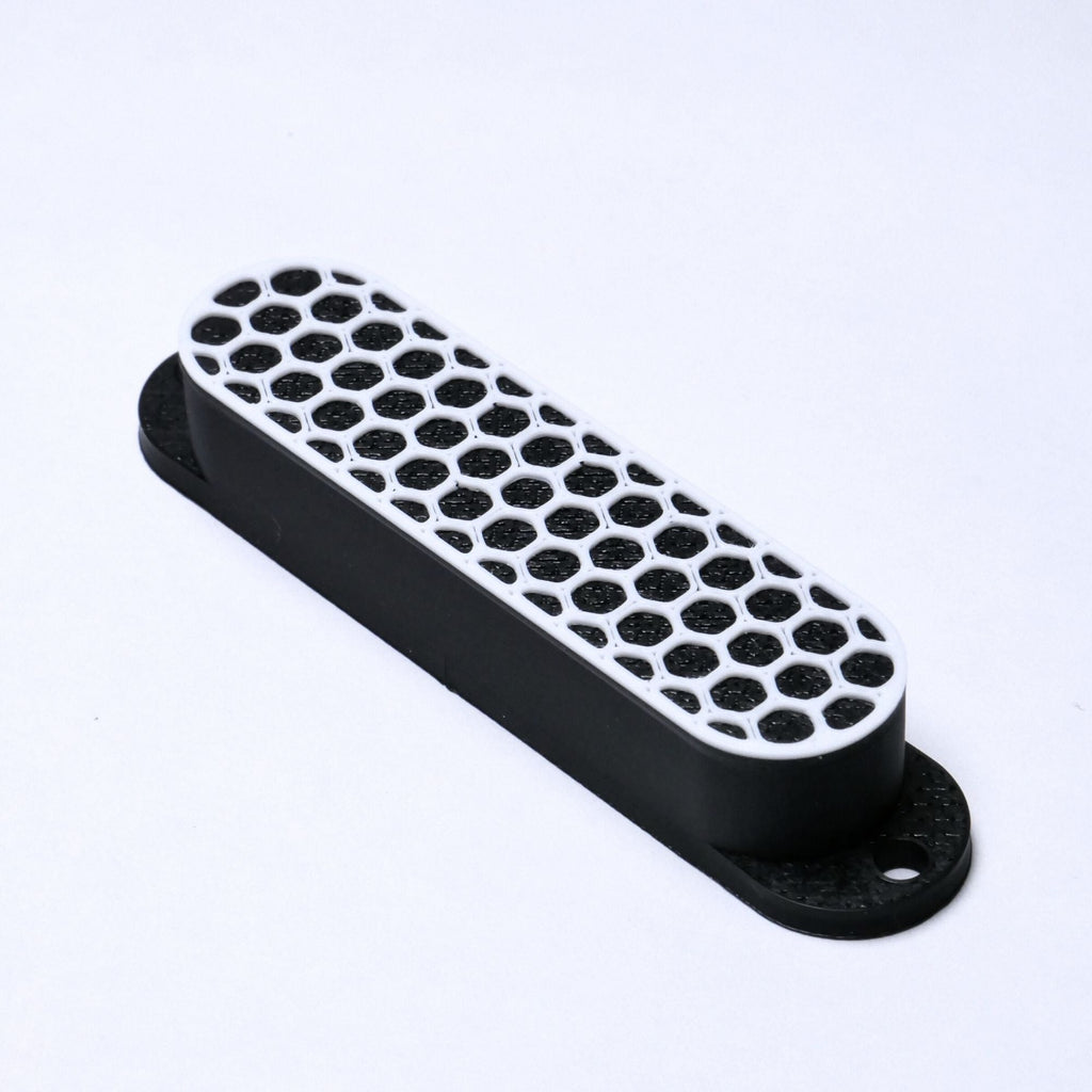 Custom Single Coil Pickup Covers (No Holes) Set of 3 - White/ Black Pickup Covers from Ploutone