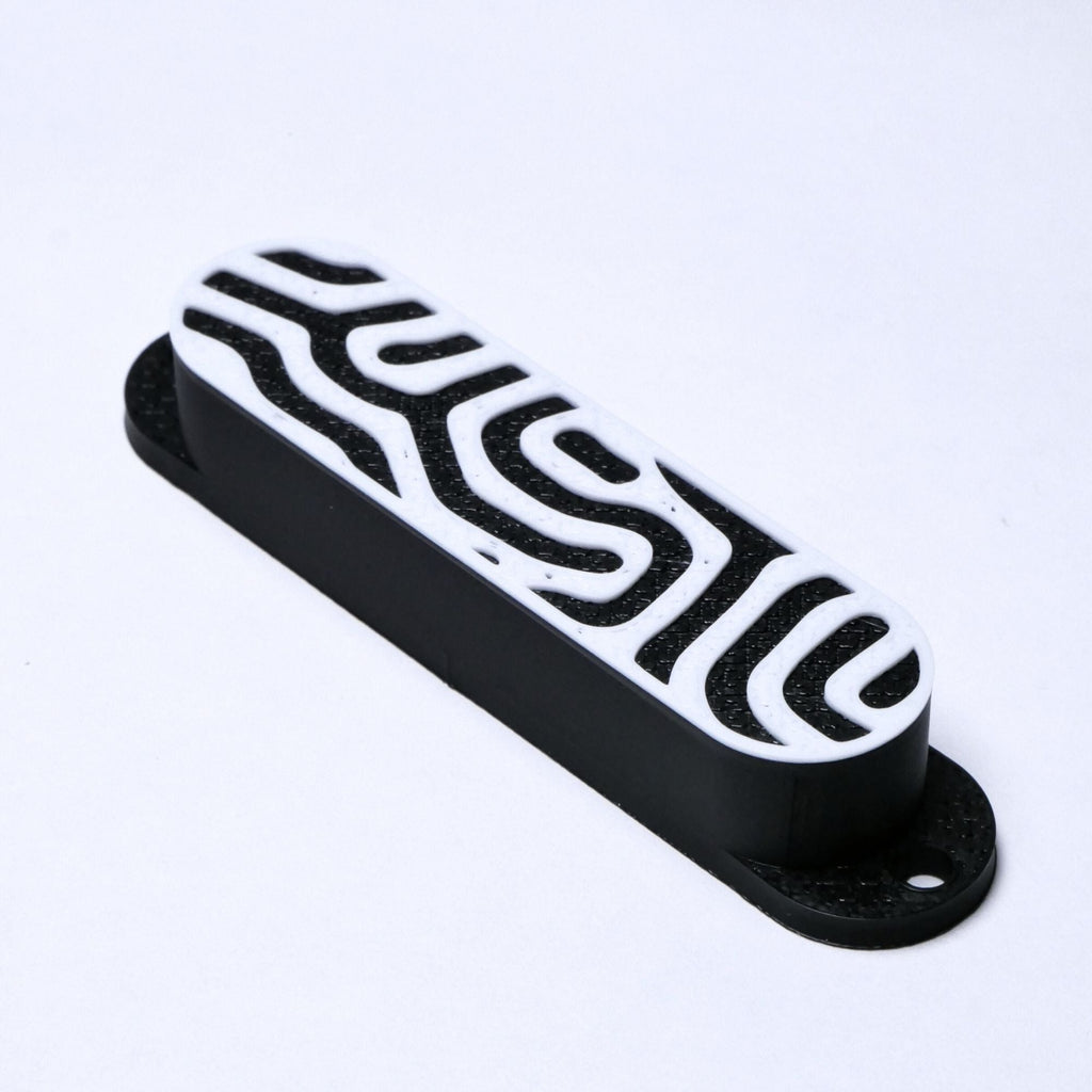 Custom Single Coil Strat Pickup Covers (No Holes) Set of 3 - Black/ White Topo - Ploutone