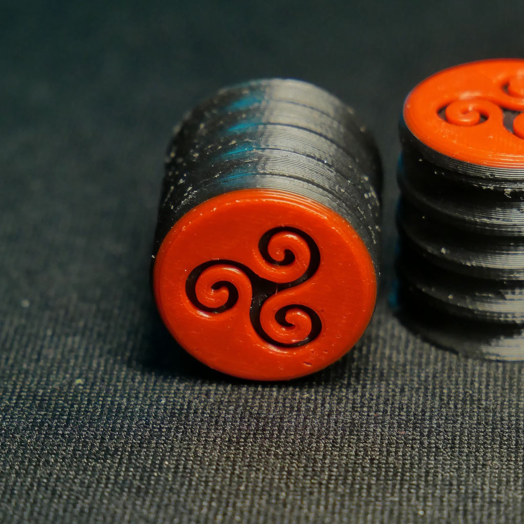 Opus Guitar Knobs - Crimson Red and Black Triskele Sigil - Ploutone