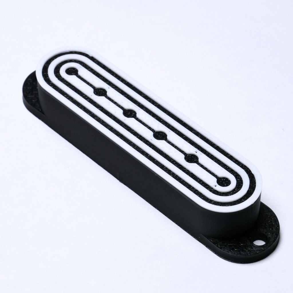 Custom Single Coil Pickup Covers (No Holes) Set of 3 - White/ Black Pickup Covers from Ploutone