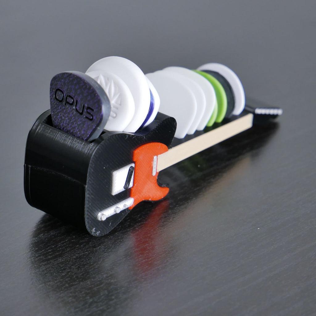 Telecaster Guitar Shaped Guitar Pick Holder - Black and Red - Ploutone