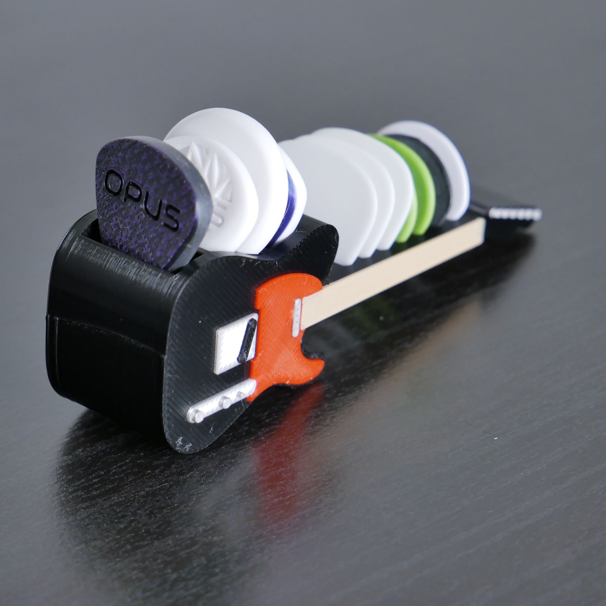 Telecaster Guitar Shaped Guitar Pick Holder - Black and Red - Ploutone