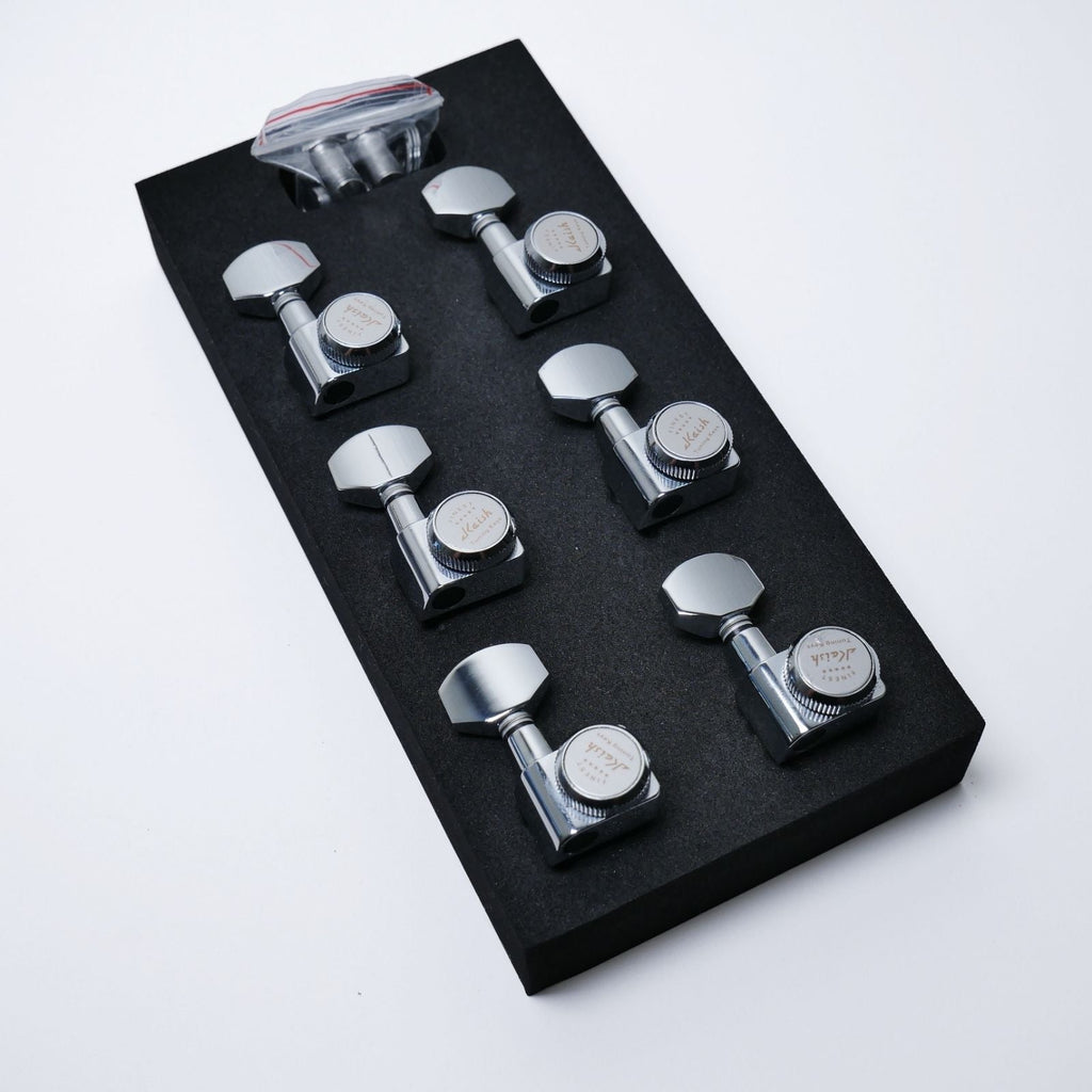 Locking Tuners 3+3 (Gold) – 21:1 Ratio – 90° Screw Mount – Fits 10mm (25/64") Holes Tuning Machine Heads from Ploutone