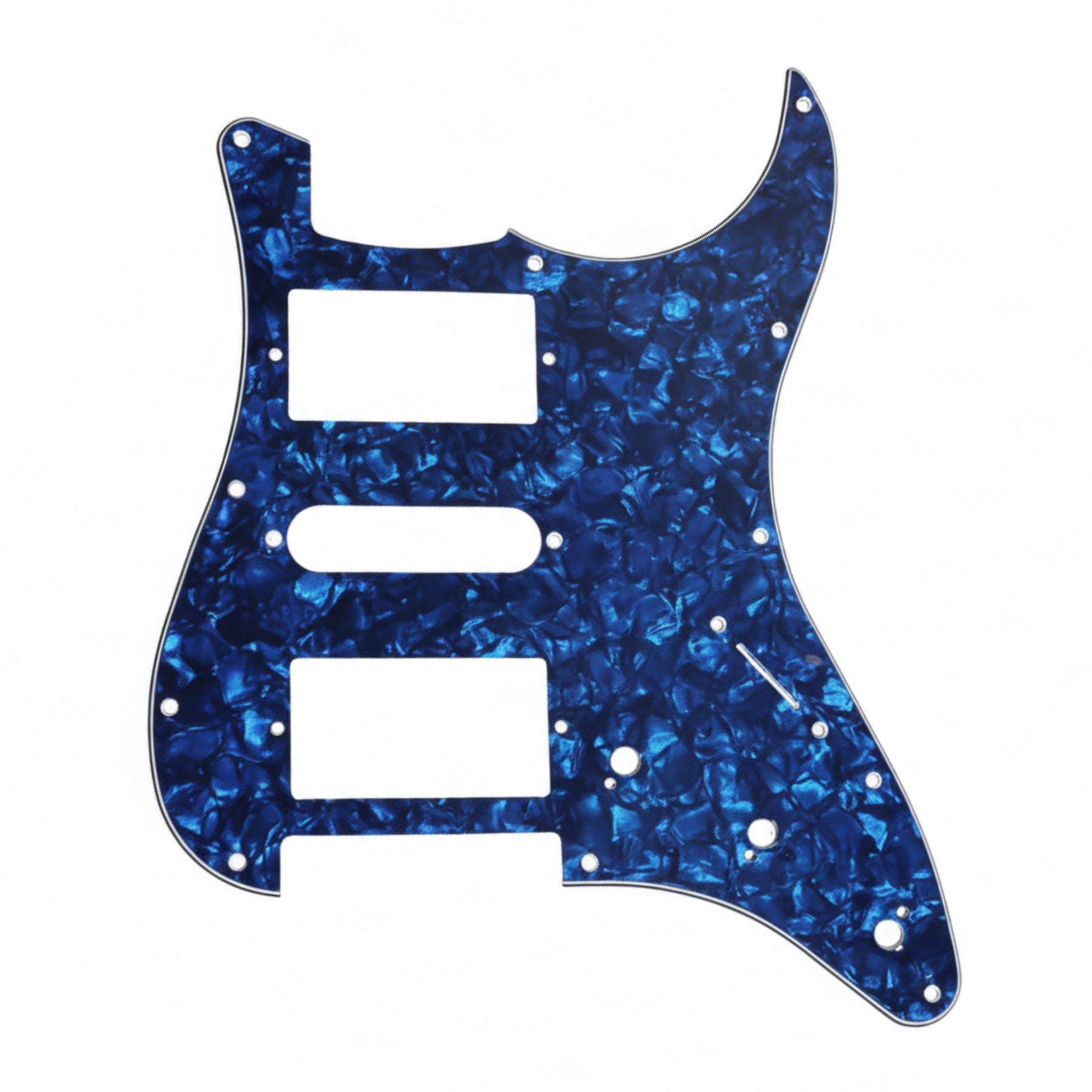 11-Hole HSH Strat Pickguard (Square Corner) - 15+ Colors 4-Ply Blue Pearl - Ploutone