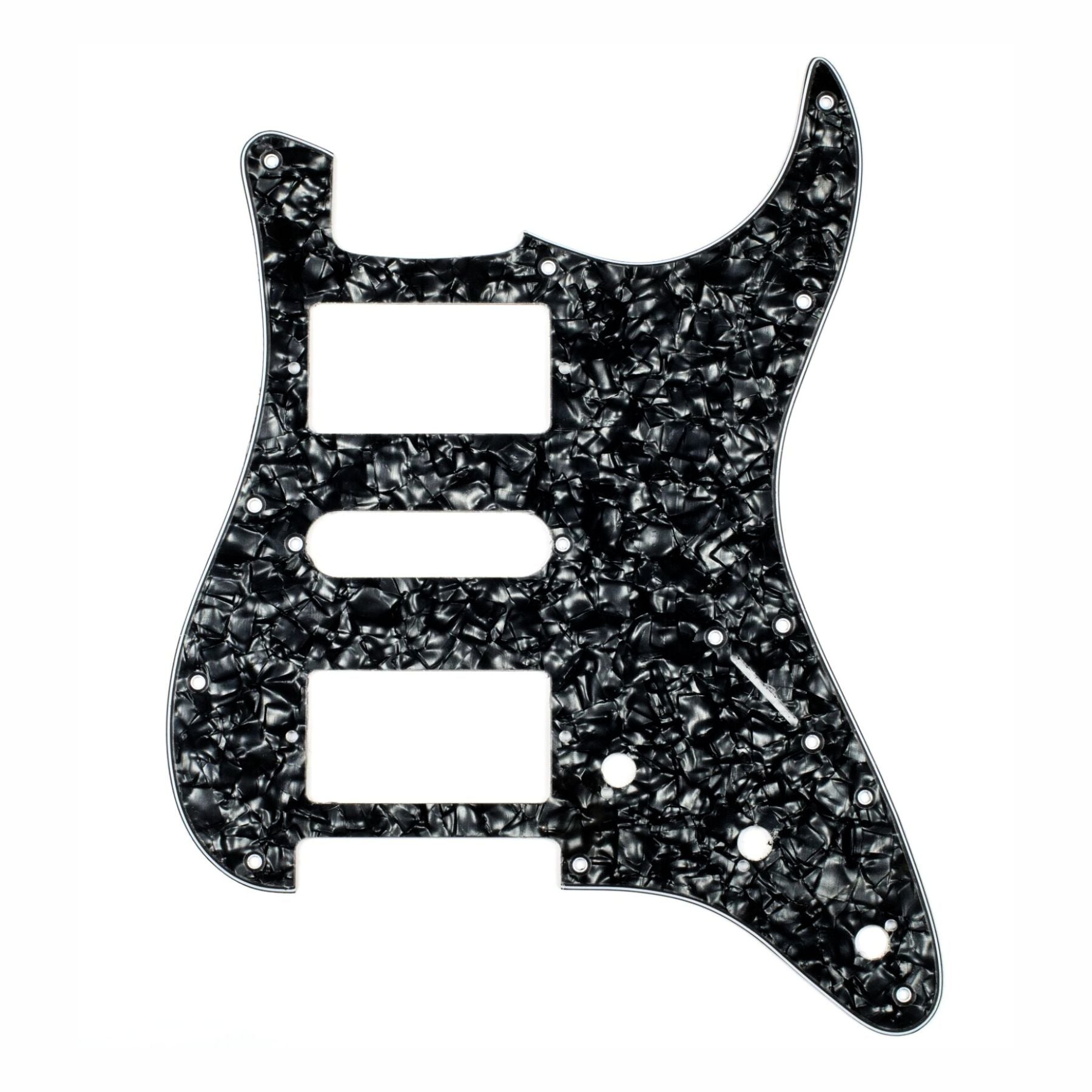 11-Hole HSH Strat Pickguard (Square Corner) - 15+ Colors 4-Ply Black Pearl - Ploutone