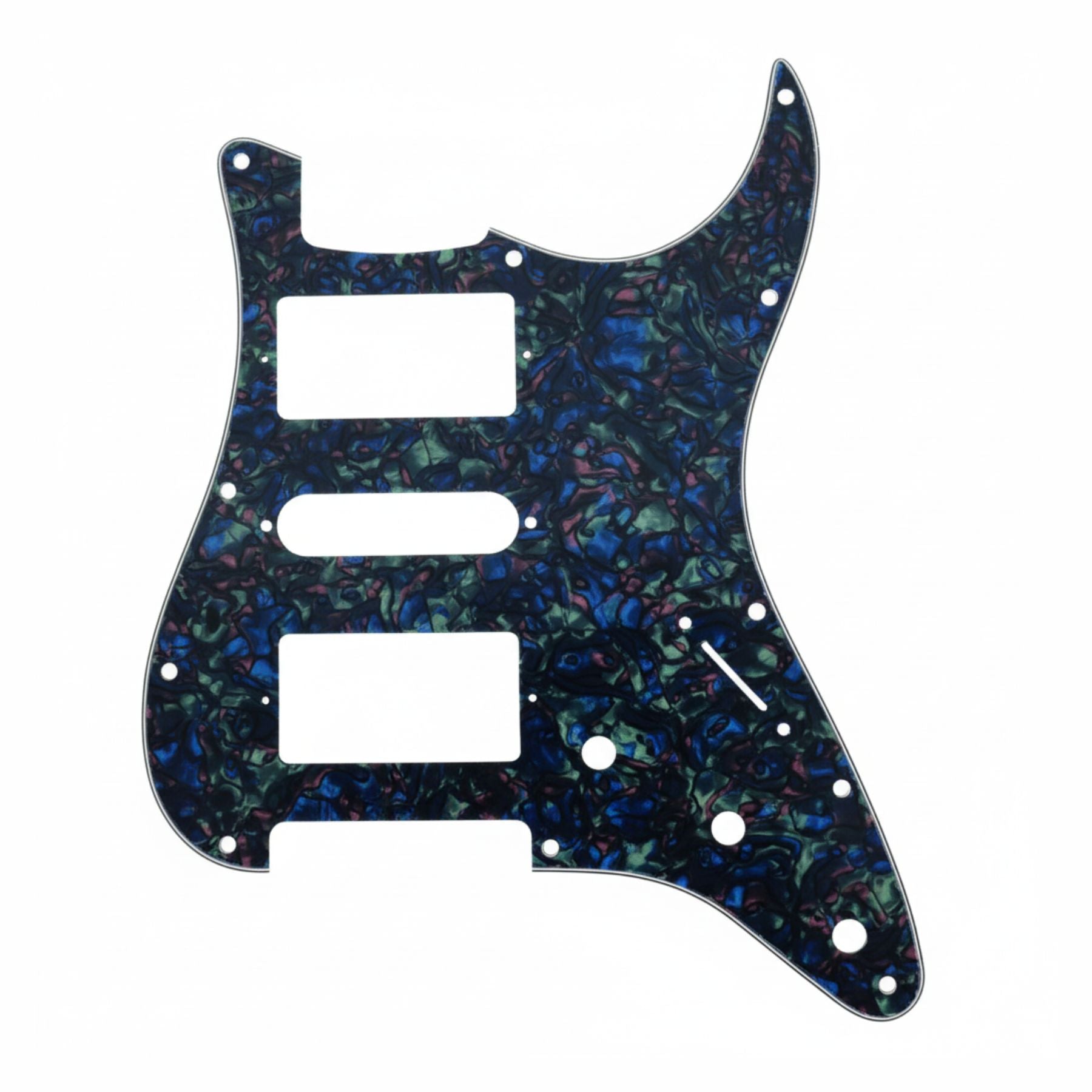 11-Hole HSH Strat Pickguard (Square Corner) - 15+ Colors 4-Ply Abalone - Ploutone
