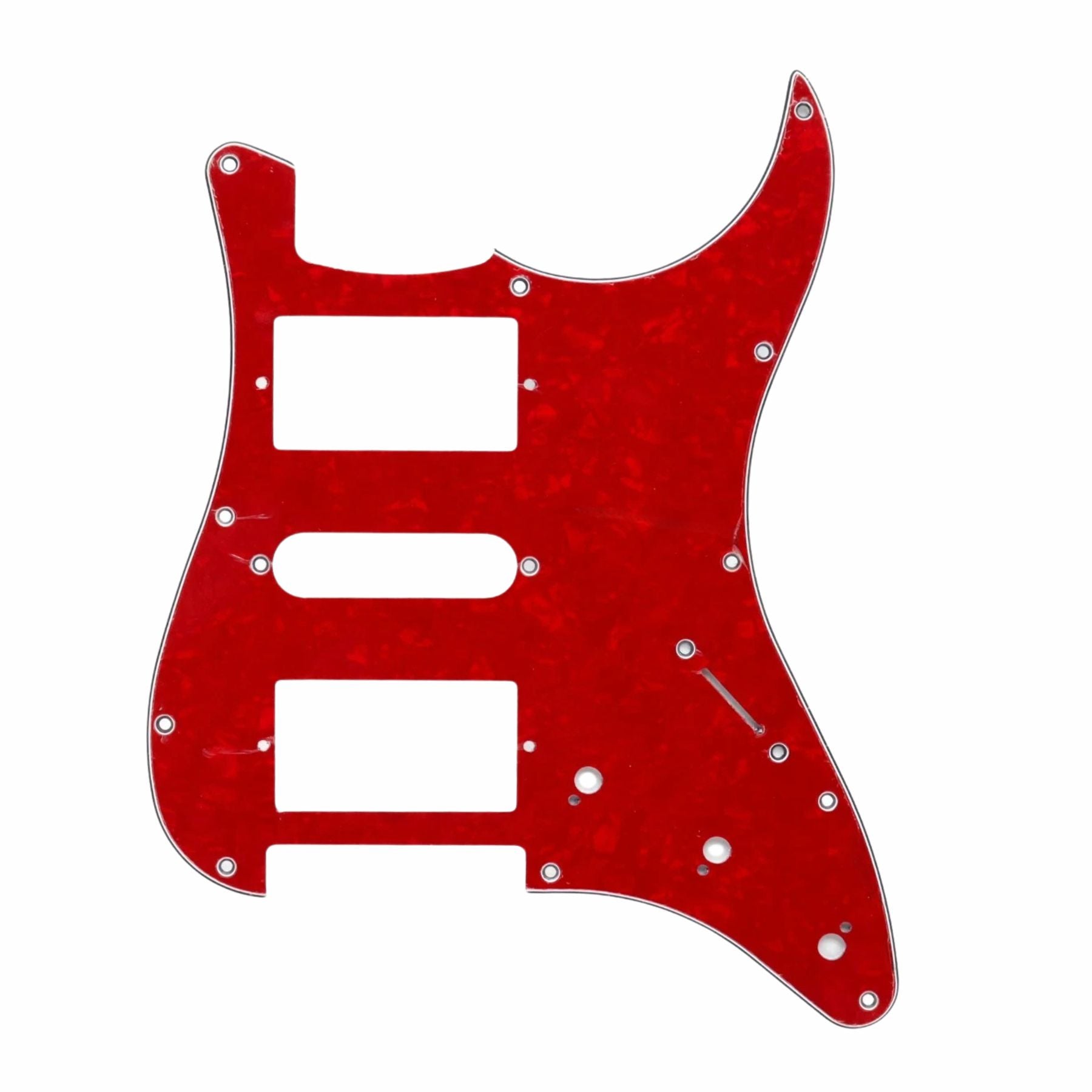 11-Hole HSH Strat Pickguard (Square Corner) - 15+ Colors 4-Ply Red Pearl - Ploutone