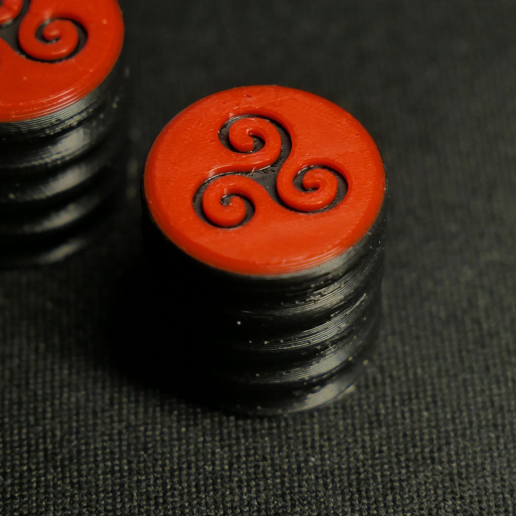 Opus Guitar Knobs - Crimson Red and Black Triskele Sigil