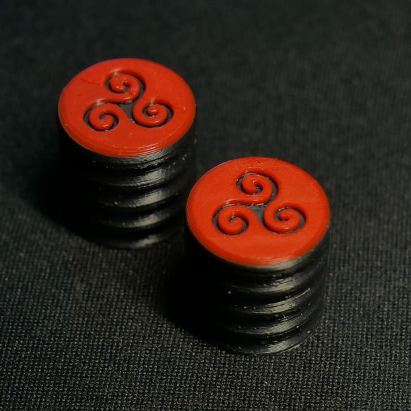 Opus Guitar Knobs - Crimson Red and Black Triskele Sigil