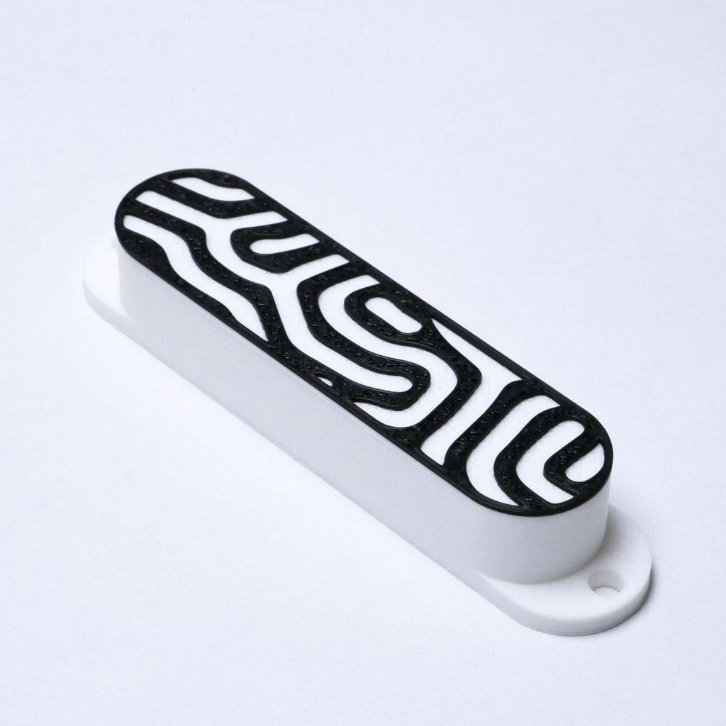 Custom Single Coil Strat Pickup Covers (No Holes) Set of 3 - White/ Black Topo - Ploutone