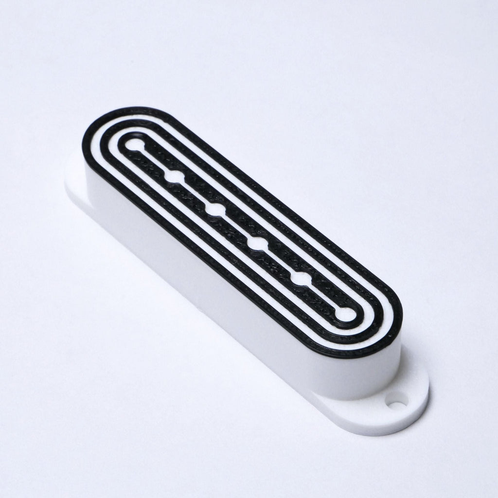 Custom Single Coil Pickup Covers (No Holes) Set of 3 - White/ Black Pickup Covers from Ploutone