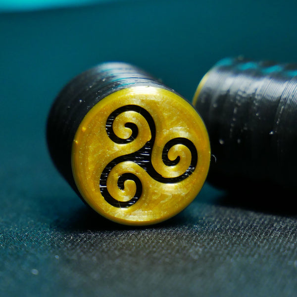 Opus Guitar Knobs - Gold and Black Triskele Sigil