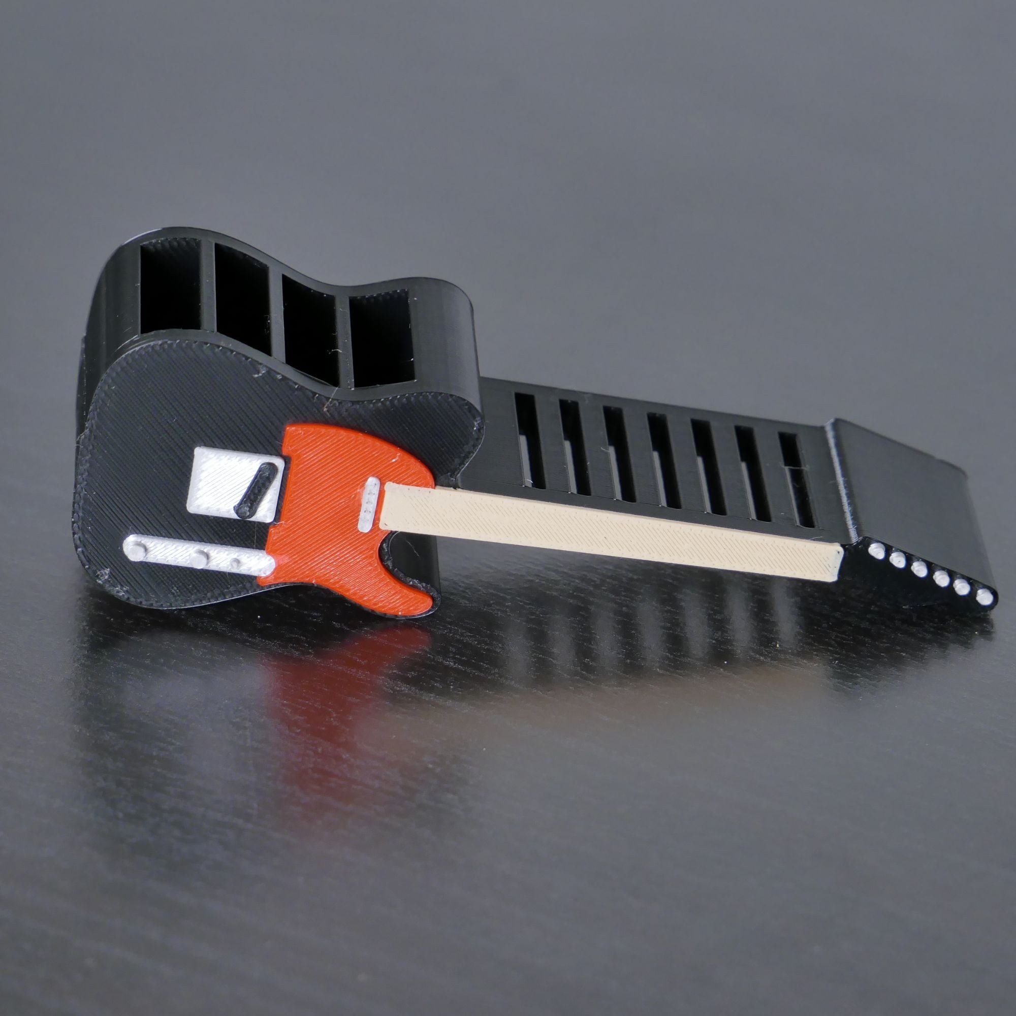 Telecaster Guitar Shaped Guitar Pick Holder - Black and Red - Ploutone